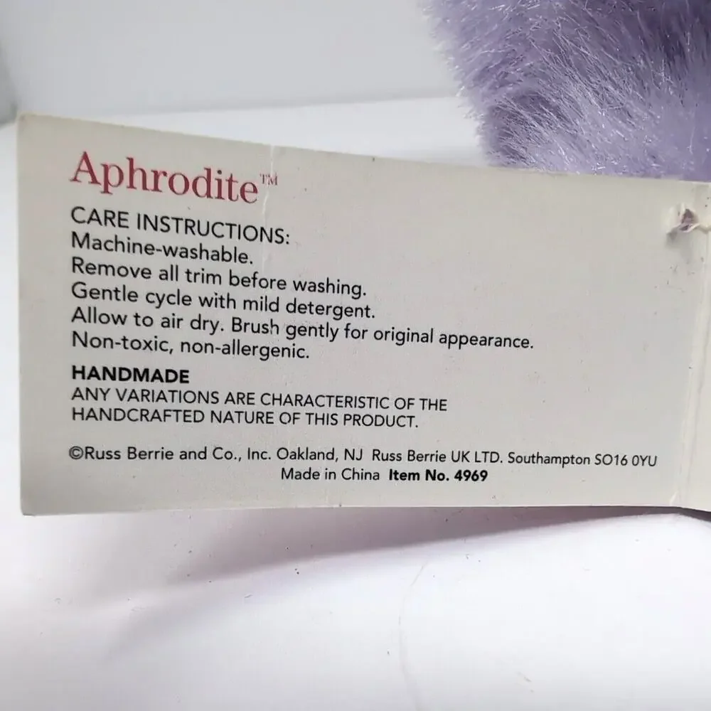 Russ Handmade Plush Bear Loving Reflections Aphrodite Lavender Purple Love Heart